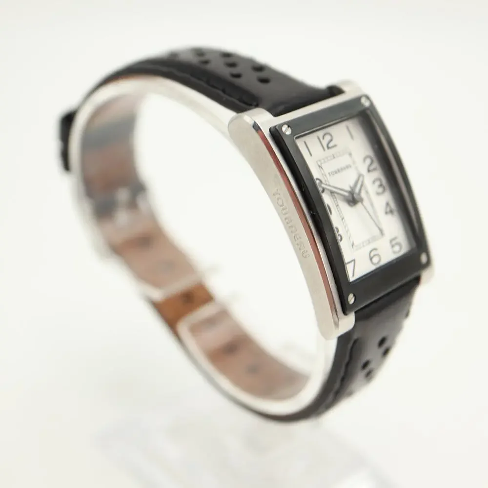 Tourneau Honda Silver Tone Tank Watch 24mm Unisex Black Leather w New Battery